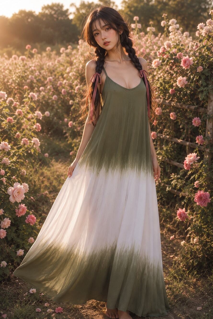 Beneath the Whispering Trees Earth Meets Sky ombré meadowcore pocket maxi dress